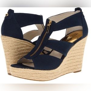 MICHAEL Michael Kors Danita Platform Black Strappy Wedge with Front Zip - Size 8